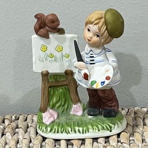 Ceramic/Porcelain Young Artist Figurine  Artist Painting with easel squirrel